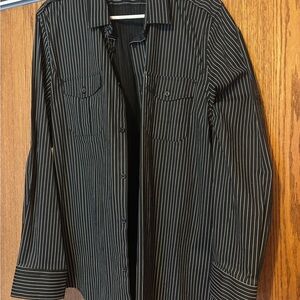 Black Fitted Shirt with White Stripes